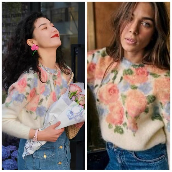 Sezane Sweaters - Sezane Malory Jumper in Painted Flowers size XXS